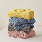 Longhui bedding 100% Cotton Knitted Throw Blanket – Yellow, Soft & Cozy, Machine Washable, 60"x80" – Perfect for Living Room, Couch, Sofa, Bed or Travel - Image 5