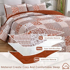 Mybedsoul Burnt Orange Boho Quilt Queen Size, Patchwork Fall Bedding Set - Image 3