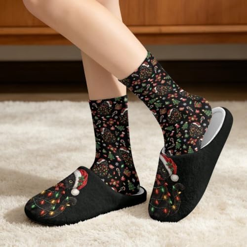 Jeiento Fuzzy Slippers and Sock Set Women's Warm Cozy Memory Foam House Shoes Soft Slip-on Slides - Image 2