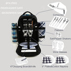 Picnic Backpack, 2-Person, Blanket & Wine, Family & Lovers Gift, Blue Plaid - Image 3