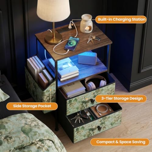 MALOL Night Stands for Bedrooms Set of 2 with Charging Station&Light Strip - Image 6