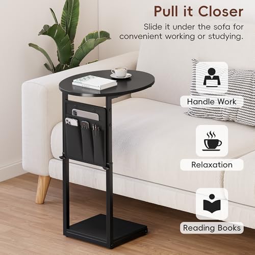 Vagusicc C Shaped End Table, Adjustable Height Small Side Table for Couch and Recliner, 32" Tall Couch Side Table Slide Under Sofa Tray Desk with Storage Bag for Living Room and Bedroom, Black - Image 6