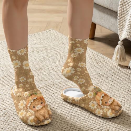 House Slipper and Socks Set for Women Warm Comfy Fuzzy Slipper with Crew Socks Plush Fuzzy Slippers for Indoor - Image 3
