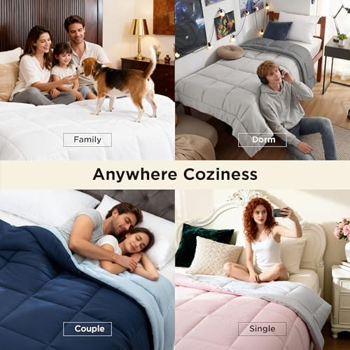 Bedsure Twin XL Comforter Duvet Insert - Bedding Quilted, Light Grey/Grey - Image 6