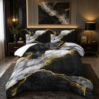 Nttopship Black Gold Gray Marble Comforter Set Queen Size Black Gold Gray Bedding Set Soft Microfiber Minimalist Wind Marble Comforter Sets 3 Pieces with 2 Pillowcases by Nttopship