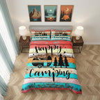 Camper Bedding for Travel Trailers,Colorful Stripes Vintage Barn Door Comforter Cover Set Twin,Happy Camping Duvet Cover for Boys Girls Camping Lover,Western Farmhouse Style Bedding Set,No Comforter - Image 2