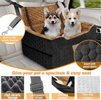Dog Car Seat for Medium/Large Dog Booster Seat Under 60 lbs or 2 Small Dogs, Multi-Functional Pet Car Seat with Thick Cushion, 2 Safety Leashes(BlackBrown) - Image 3