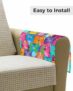 Sofa Armrest Organizer Bedside Caddy, Colorful Cat Non Slip Couch Remote Control Holder for Recliner, Modern Abstract Art Cartoon Animals Armchair Caddy with Pocket for Magazine, Phone, 19.7"x35" - Image 4
