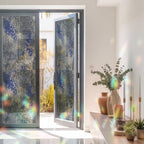Window Privacy Film Static Cling, Blue Slate Gray Decorative Stained Glass Window Film for Balcony Doors/Full-Length Windows, Geometric Modern Industrial Abstract Art 23.6 x 78.7 Inches - Image 3