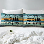 Castle Fairy RV Camper Duvet Cover Twin Size,Happy Camping Green Blue Bedding Set 2pcs for Kids Teens,Farmhouse Style Stripes Comforter Cover Soft Quilt Cover Bedroom Decor Bedspread,No Comforter - Image 4