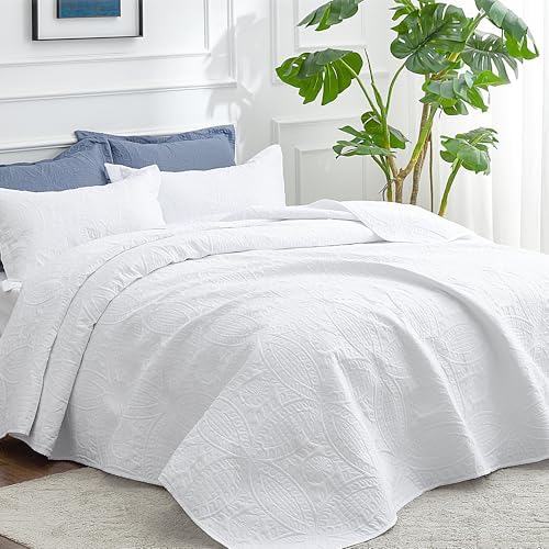 Love's cabin King Size Quilt Set White Bedspreads - Soft Bed Summer Lightweight Bedspread Comforter - Modern Style Coin Pattern Coverlet for All Season - 3 Pieces (1 Quilt, 2 Pillow Shams) - Image 2