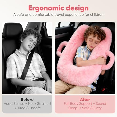 Plzpik Car Pillow for Kids, Removable, Washable Pillowcases and Pillow Inserts(The only Upgrade on the Market),Travel Pillow for Car Sleeping(Pink) - Image 3