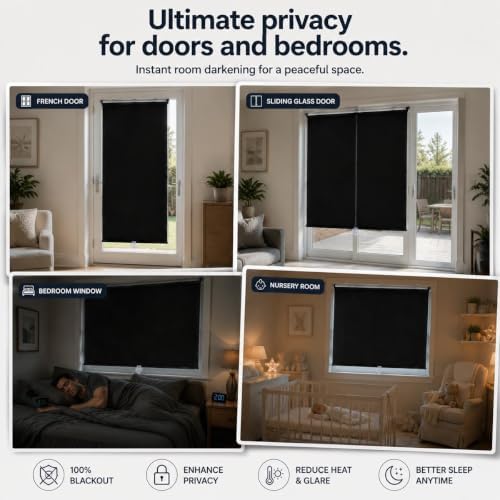 Temporary Blackout Shades, Cordless Roller Shades for Windows 21" 23" 25" 27" 29" 31" 33" 35" Pull Down Room Darkening Window Blinds for Living Room Bathroom, Suction Cups(26" W x 48" H) - Image 7