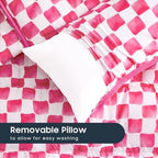 Wake In Cloud - Toddler Nap Mat with Pillow and Minky Fleece Blanket, for Kids Boys Girls Ages 3 Plus in Daycare Preschool, Roll Up Sleeping Bag, Gingham Grid Checkered, Hot Pink White, Standard - Image 4