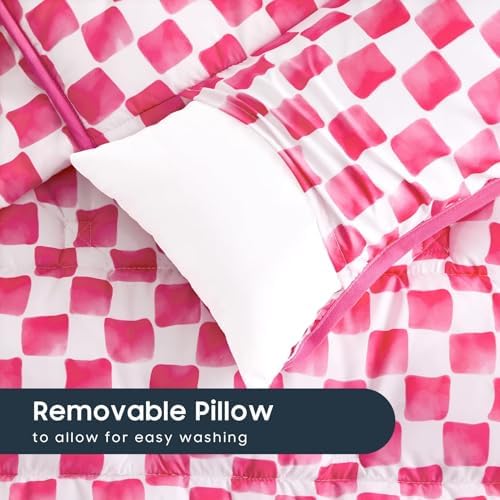 Wake In Cloud - Toddler Nap Mat with Pillow and Minky Fleece Blanket, for Kids Boys Girls Ages 3 Plus in Daycare Preschool, Roll Up Sleeping Bag, Gingham Grid Checkered, Hot Pink White, Standard - Image 4