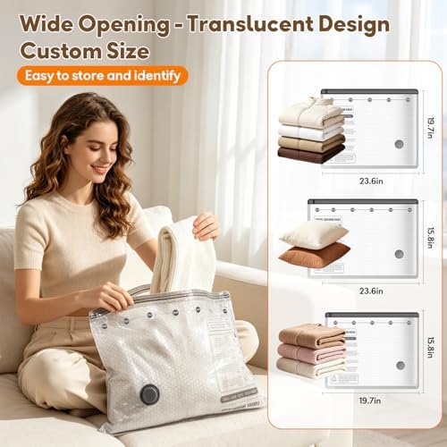 Vacuum Storage Bags 15Pack S-L, Reusable Compression Bags with Upgraded Electric Pump, 90% More Space Saving, Moisture Dust Proof for Travel Home Closet Bedding Clothes Storage - Image 4