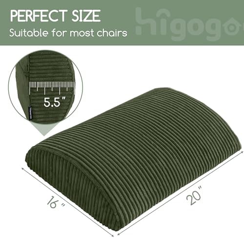 Lumbar Support Pillow for Recliner Chair/Accent Chair/Couch, Extra Large Memory Foam Back Support Cushion for Elderly, Recliner Cushions for Back Rest, Pain Relief, Reading, Washable Cover, Dark Green - Image 2