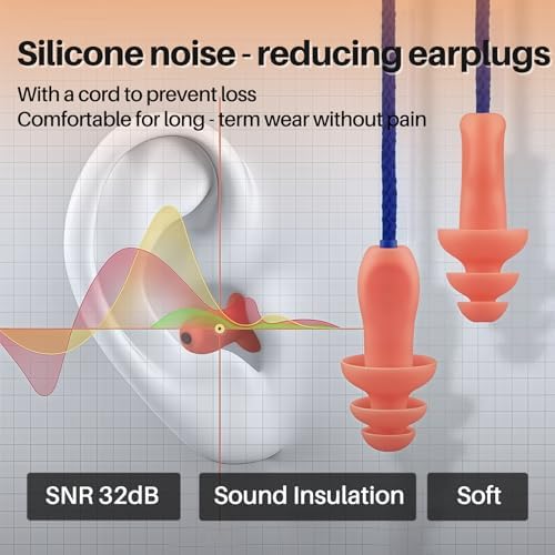Silicone Corded Ear Plugs, 100 Pairs, SNR 32dB, Orange - Image 2