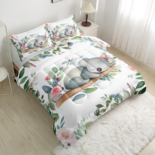 Nttopship Cartoon Kaola Comforter Set King Size for Adults 3Pcs,Sleeping Koala Bedding Set Soft Warm for All Season Room Decor with 1 Comforter and 2 Pillow Case - Image 3
