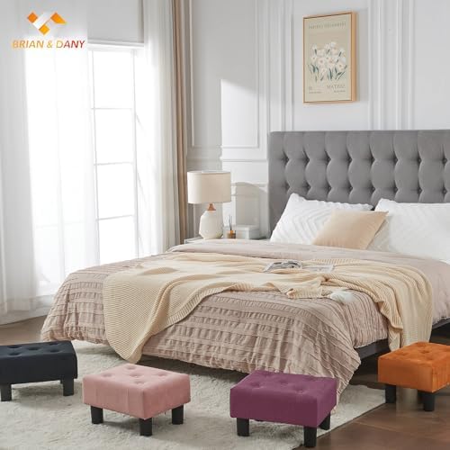 BRIAN & DANY Small Foot Stool, Linen Foot Stools with Legs, Stable Small Footstool for Living Room, Purple - Image 2