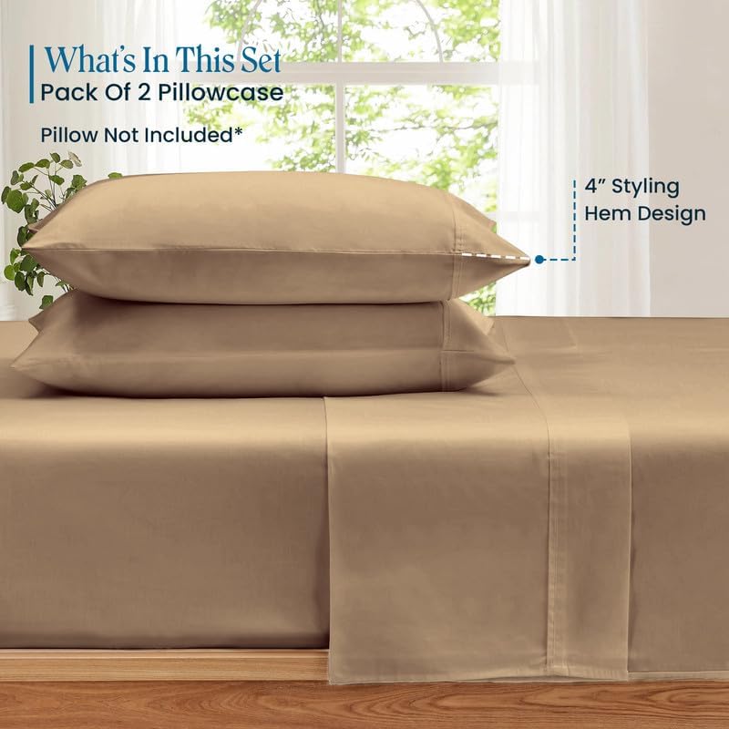 100% Pima Cotton Pillowcases – 800 Series, Ultra Soft & Cooling, Toddler/Travel 12"x16", Set of 2 – Taupe, Hotel Luxury Quality, Envelope Closure, Skin & Hair Friendly - Image 2