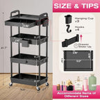 Goovilla Rolling Makeup Organizer Cart with Removable Drawer, 4 Tier Black - Image 2