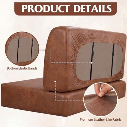 Tiamon RV Dinette Cushion Covers Set - 6 Pcs Camping Theme Cushion Slipcovers for Camper Car Bench Seat Replacement, 2 Pillowcase, 2 Backrest, 2 Bench Cover(Faux Leather,Brown Bear) - Image 3