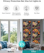 Window Privacy Film Frosted, Pumpkins Halloween Reusable Static Cling Window Tints, Black Horror Purple Floral Heat Control Windows Films for Offices, Balcony, 29.5 x 118 Inches - Image 6