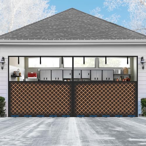 Car Garage Door Insulation Kit Fits 16x7FT, Magnetic Thermal Insulated Door Curtains for Winter with Clear Window, Garage Door Cover Blanket Panels Screen for 2 Car Garages by LIAMST