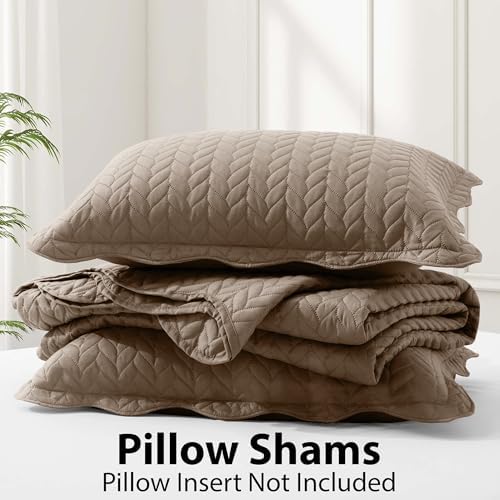 King Quilt Set Bedspread Coverlet Bedding Leaf Beige 106"x96" - Image 6