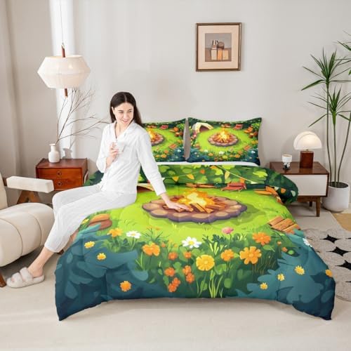 Erosebridal Campfire Toddler Comforter Set Woodland Campsite Bedding Set Happy Camping Camper Comforter for Kids Boys Girls,Rv Bunk Accessories Quilt Duvet - Image 4