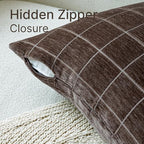 Decorative Chenille Plaid Fall Throw Pillow Covers Brown 26x26 Set of 2 - Image 2