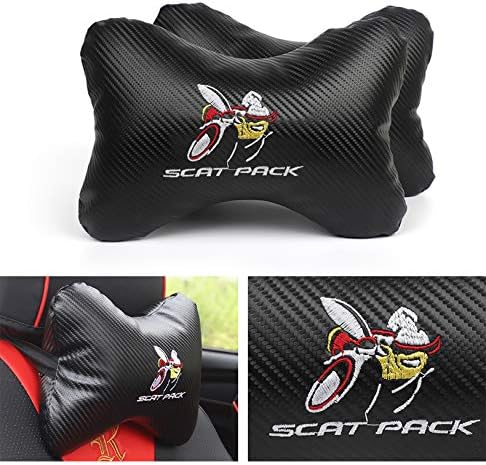 2Pcs Leather Carbon Fiber Leather Sport Car Seat Scat Pack Bee Neck Rest Pillow Foam Headrest Travel Cushion Travel Sleeping Cushion for Challenger Charger by Unknown