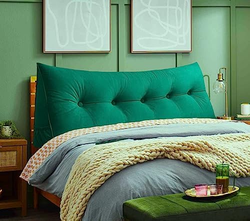 Peachwell Handmade Headboard Pillow-Queen Wedge Triangular Bed Rest Large Bolster Cushion Headboard Backrest Pillow with Removable Cover and Two Large Side Pockets (Green, Queen: 59 x 8 x 20 inches) - Image 2