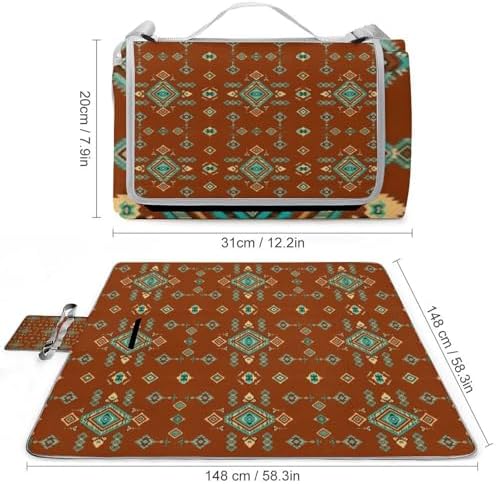 Family Outdoor Waterproof Picnic Blankets Red Western Southwest Santa Tribal Native Desert Portable Foldable Beach Blanket Sandproof Sand Mat - Image 2