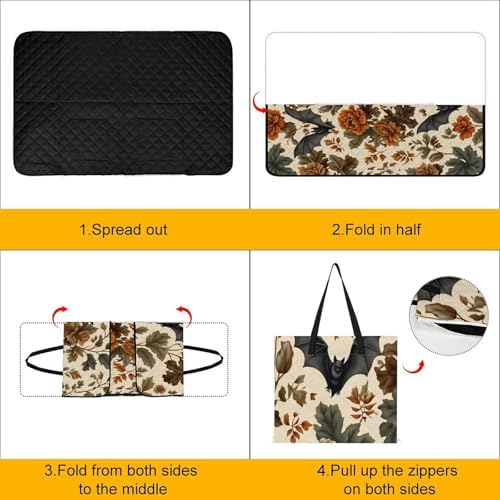 Halloween Bat Floral Extra Large Picnic Blankets Waterproof Foldable Beach Blanket Waterproof Sandproof Outdoor Packable Camping Blanket with Zip 59"x39" - Image 4