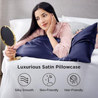 Bedsure Satin Pillowcases, Similar to Silk Pillow Cases Queen Size Set of 6, Pillow Case for Sleeping Women with Envelope Closure, Gifts for Women Men, Navy, 20x30 Inches, 6pcs - Image 2