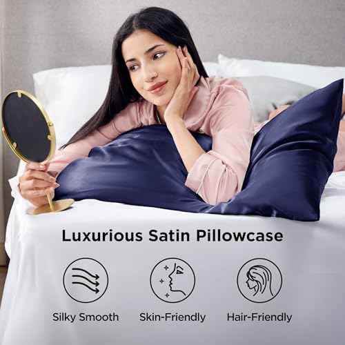 Bedsure Satin Pillowcases, Similar to Silk Pillow Cases Queen Size Set of 6, Pillow Case for Sleeping Women with Envelope Closure, Gifts for Women Men, Navy, 20x30 Inches, 6pcs - Image 2