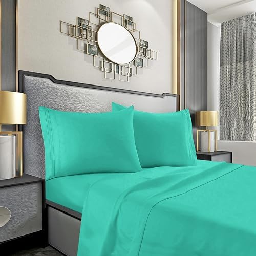 Mocassi King Sheet Set - Luxury Hotel 1800 Premier Bedding Sheets & Pillowcases - Ultra Soft Breathable & Cooling Bed Sheets - Deep Pocket - Wrinkle Resistant - 4 Piece - King, Paradise Teal by MocassiLuxuryBedding