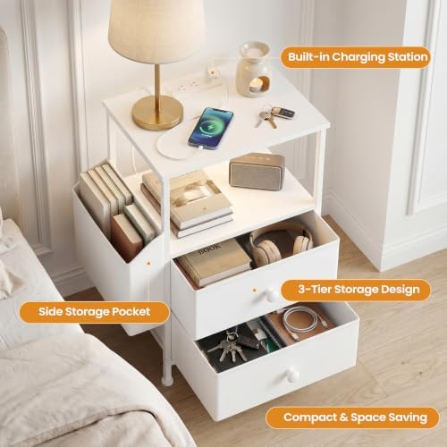 MALOL Night Stand with Charging Station & Led Light Strip,White - Image 5