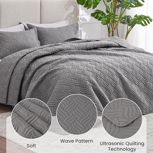 Love's cabin Quilts for Full Bed Grey Bedspreads Bedding Set - Lightweight Bedspread Comforter - Wave Pattern Bedding Coverlet for All Season - 3 Pieces (1 Quilt, 2 Pillow Shams) - Image 4