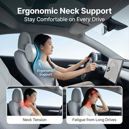 Car Neck Pillow, Memory Foam Headrest Support with Soft Nappa Leather-Feel Cover and Adjustable Strap for Driving, 2 Pack, Grey - Image 2