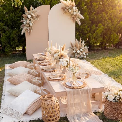 14 Pack Extra Large White Picnic Blanket Kit 91x71'' Outdoor Boho Rug Decor - Image 4