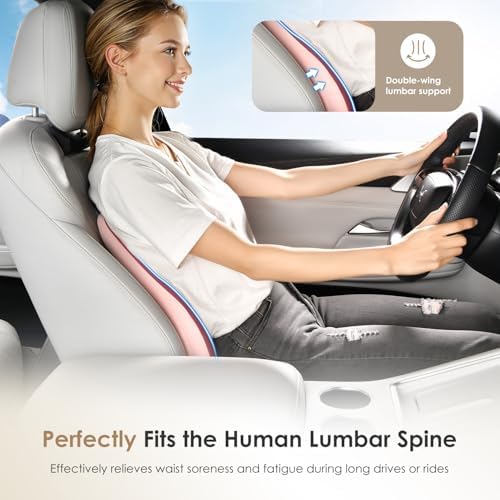 FLORICH Large Car Seat Cushion and Lumbar Support Pillow, Ergonomic Memory Foam Driving Seat Cushion for Back & Sciatica Pain Relief, Non-Slip Washable Seat Cushion for Car, Driver, Office-Pink - Image 3