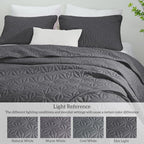 Whale Flotilla King Size Quilt Bedding Set, Soft Grey King Quilts Bedspreads for All Seasons, Lightweight Geometric Star Pattern Coverlets - 3 Pieces(1 Quilt, 2 Pillow Shams) - Image 5