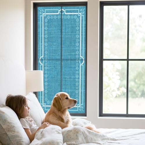 Window Privacy Film Frosted, Azure Blue Botanical Static Cling Door Window Covering, Vintage Florals Geometric Minimalist UV Blocking Windows Film for Office, Hotel, Bedroom, 29.5 x 78.7 Inches - Image 2
