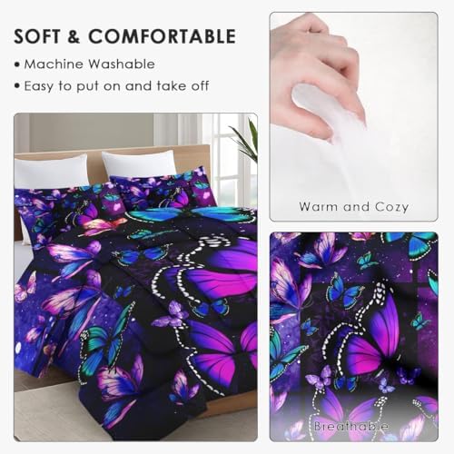 WeCozy King Comforter Set, 3 Pieces Butterfly Galaxy Bedding, All Season - Image 5