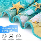2 Packs Microfiber Oversized Lightweight Thin Beach Towel Sandproof Compact Quick Dry Clearance Towels Extra Large Sand Free Travel Essentials Accessories Women Gift Cyan Sea turtles Blue coast - Image 5