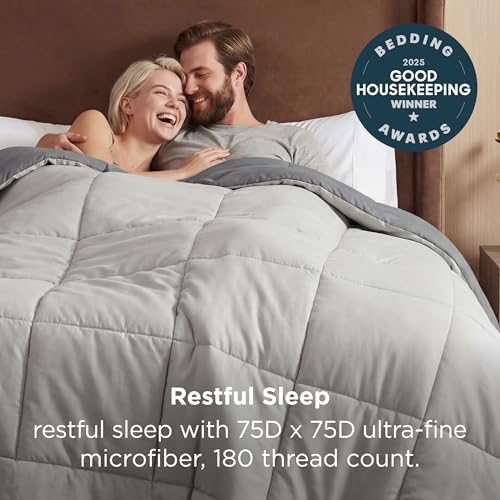 Bedsure Twin XL Comforter Duvet Insert - Bedding Quilted, Light Grey/Grey - Image 5