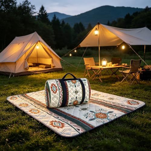 Picnic Ground Mat for Camping and Park Seating, 200 X 200 Cm Quilted Outdoor Mat with Easy Carry Storage Design Camping Picnic Blanket Ground Cover Tent Floor Pad Quilted Grass Foldable Travel Damp - Image 2